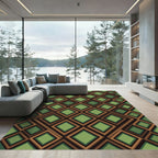 Elegant Olive Green Geometric Diamond Rug