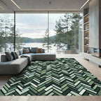 Green Herringbone Textured Layered Rug