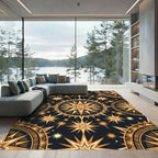 Celestial Golden Starburst Geometric Black Rug