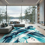Abstract Teal Blue Ink Swirl Rug