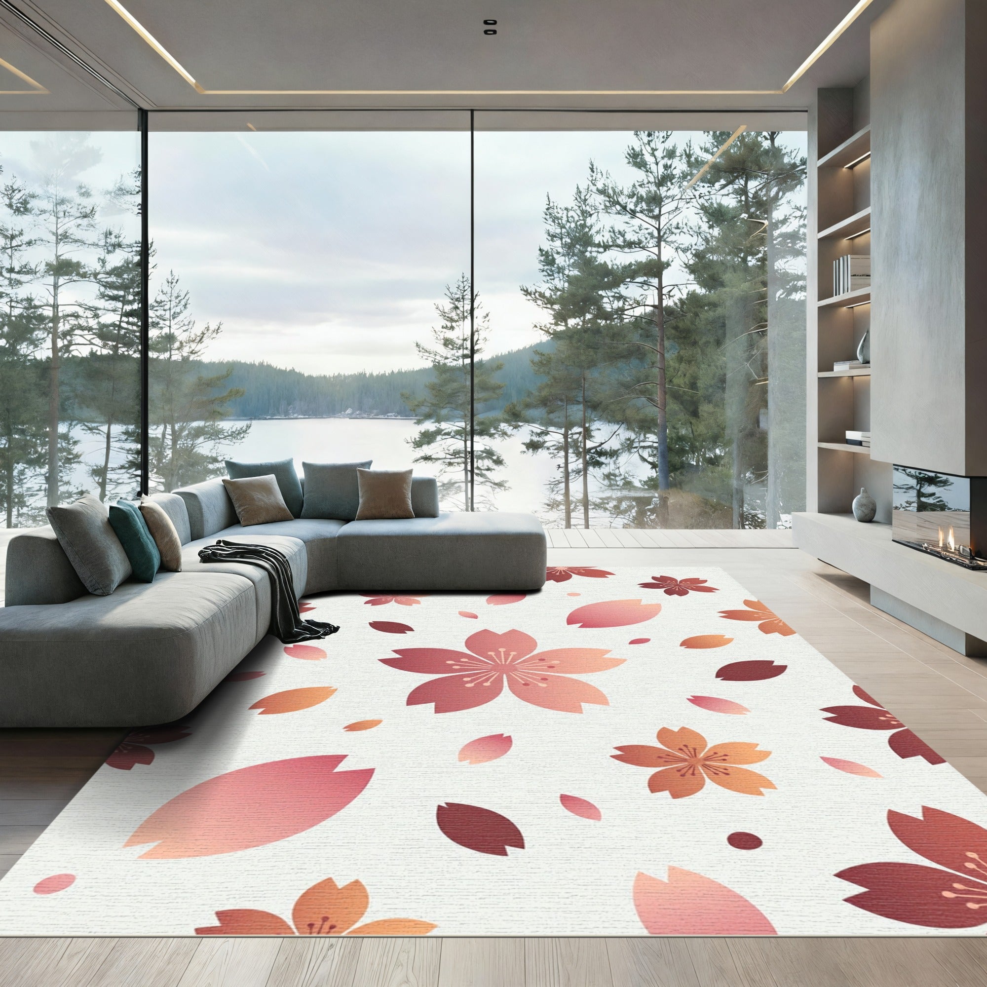 Cherry Blossom Gradient Watercolor Garden Rug