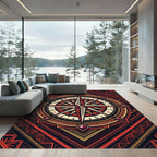Geometric Compass Medallion Crimson Black Rug