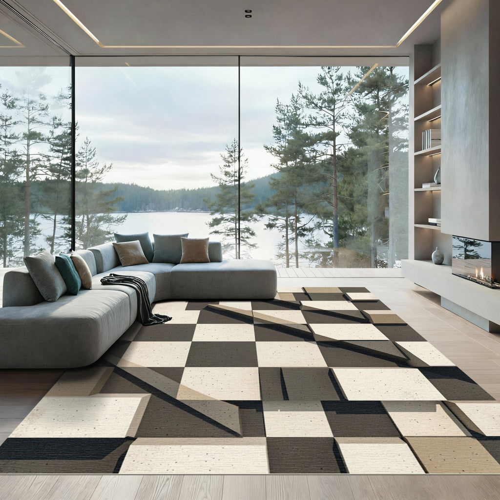 Monochromatic Concrete Checkerboard Cubes Rug