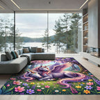 Whimsical Winged Unicorn Forest Garden Charm Rug