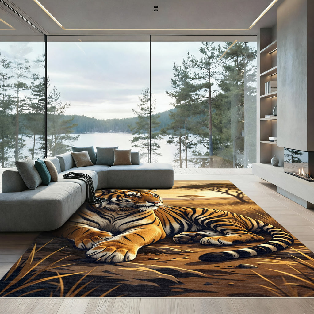 Golden Tiger Savannah Majestic Portrait Rug