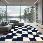 Deep Navy White Deconstructed Checkers Rug