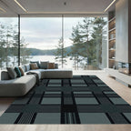 Dark Teal Plaid Stripe Composition Rug