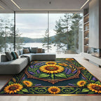 Golden Sunflower Lavender Wheat Art Deco Rug