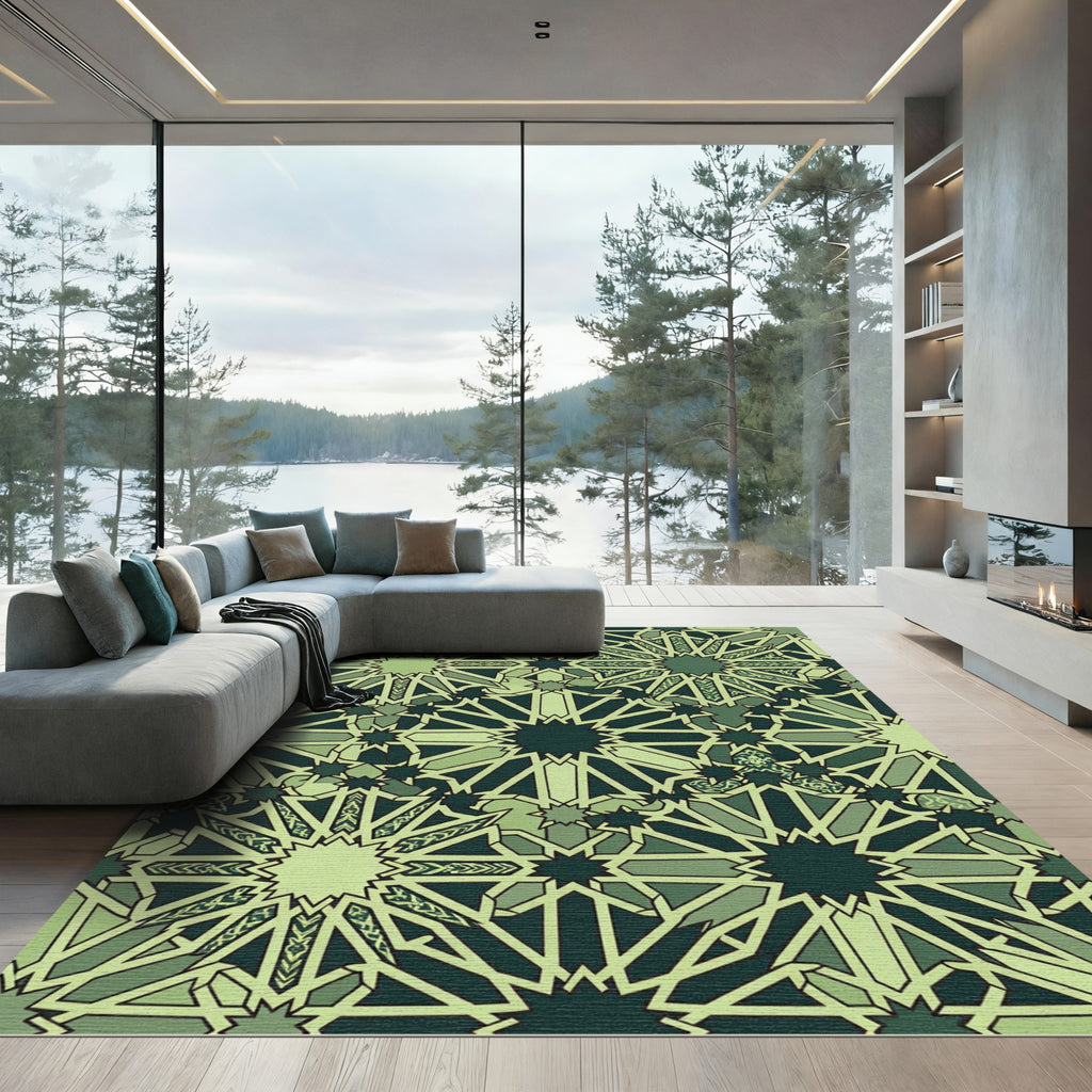 Forest Green Intricate Star Geometric Rug
