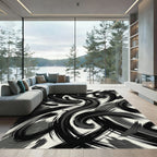 Abstract Monochromatic Ink Brush Swirls Rug