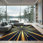 Golden Radiant Burst Abstract Rays Rug