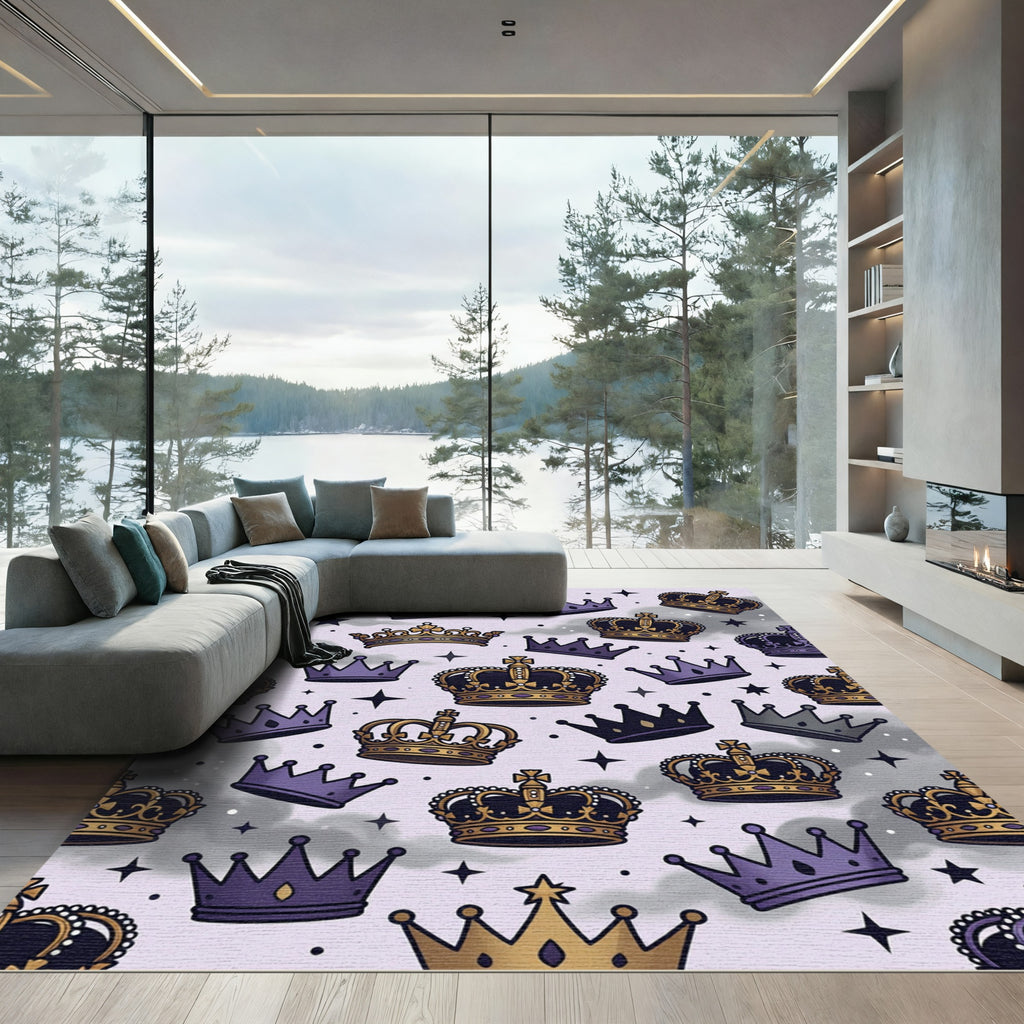 Majestic Purple and Gold Crown Celestial Rug