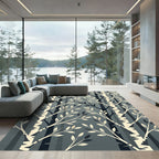 Modern Gray Birch Forest Leaves Rug