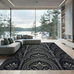 Ornate Black Silver Floral Arch Rug