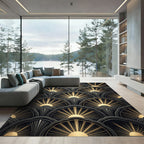 Art Deco Sunburst Fans Gold Black Rug
