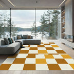 Modern Ochre and Amber Checkerboard Grid Rug