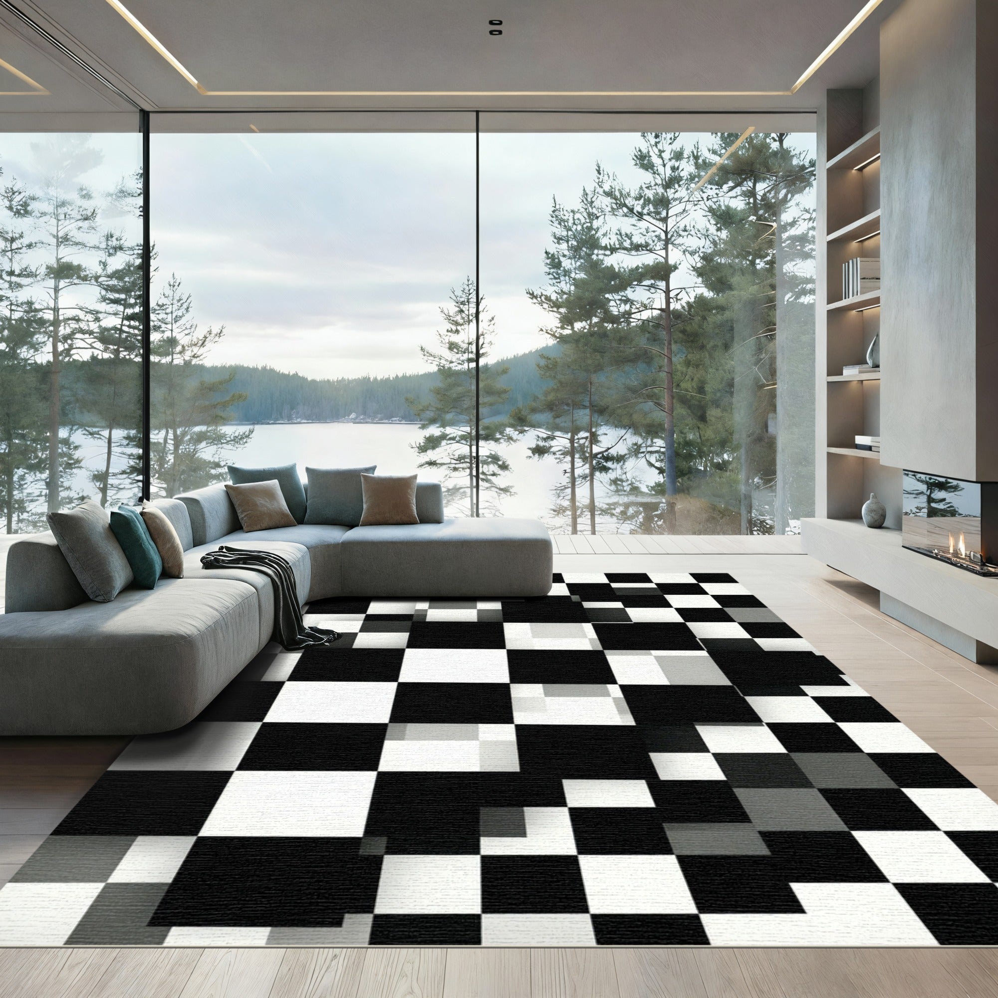 Monochromatic Illusionary Chessboard Squares Rug