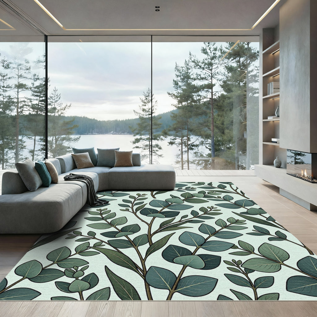 Eucalyptus Branches Green Pattern Rug