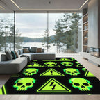 Toxic Neon Skull Retro Pixel Grid Rug