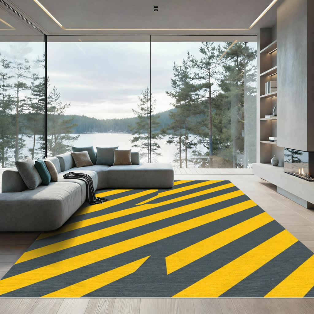 Bold Yellow and Charcoal Diagonal Stripe Rug