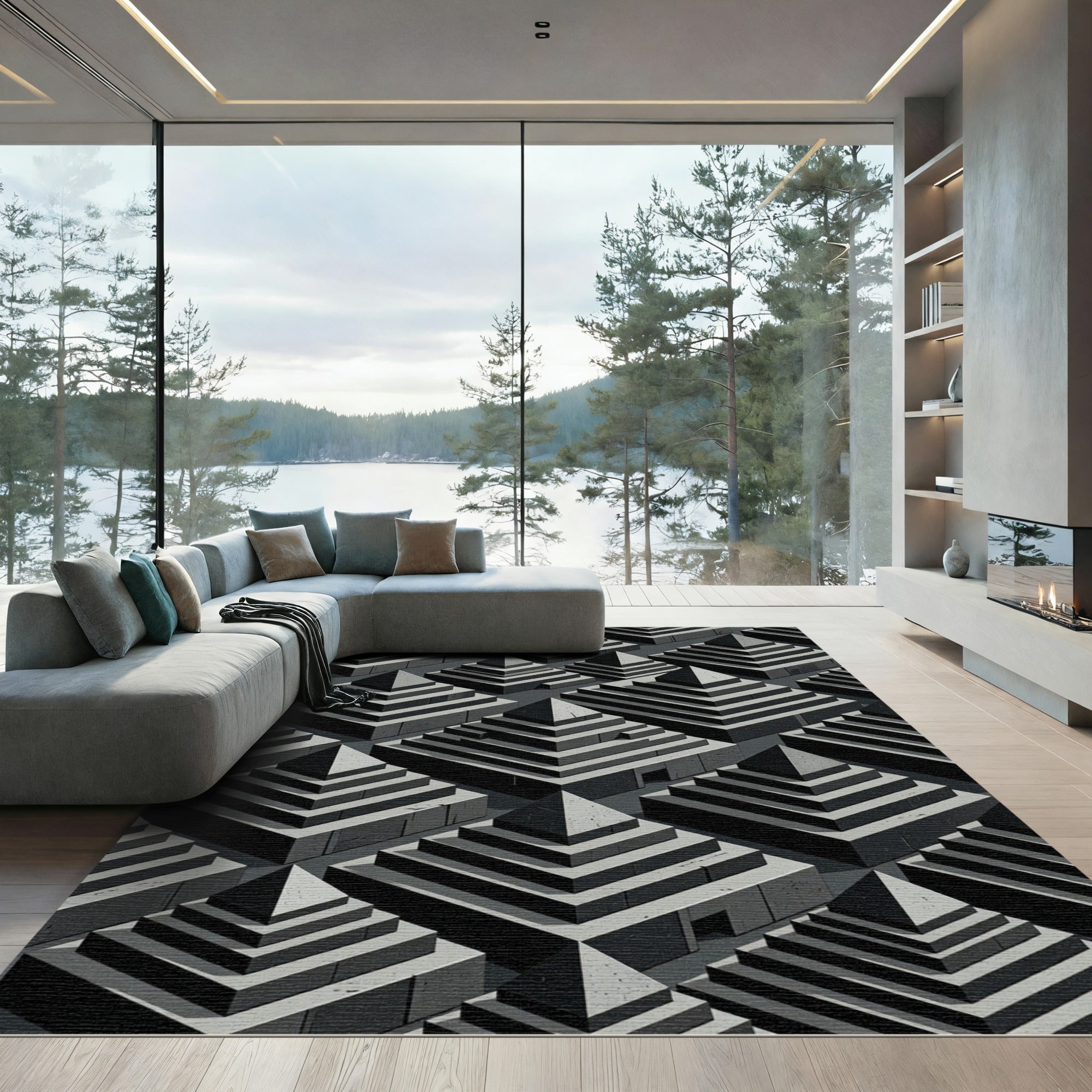 Monochromatic Stone Pyramid Arrangement Rug
