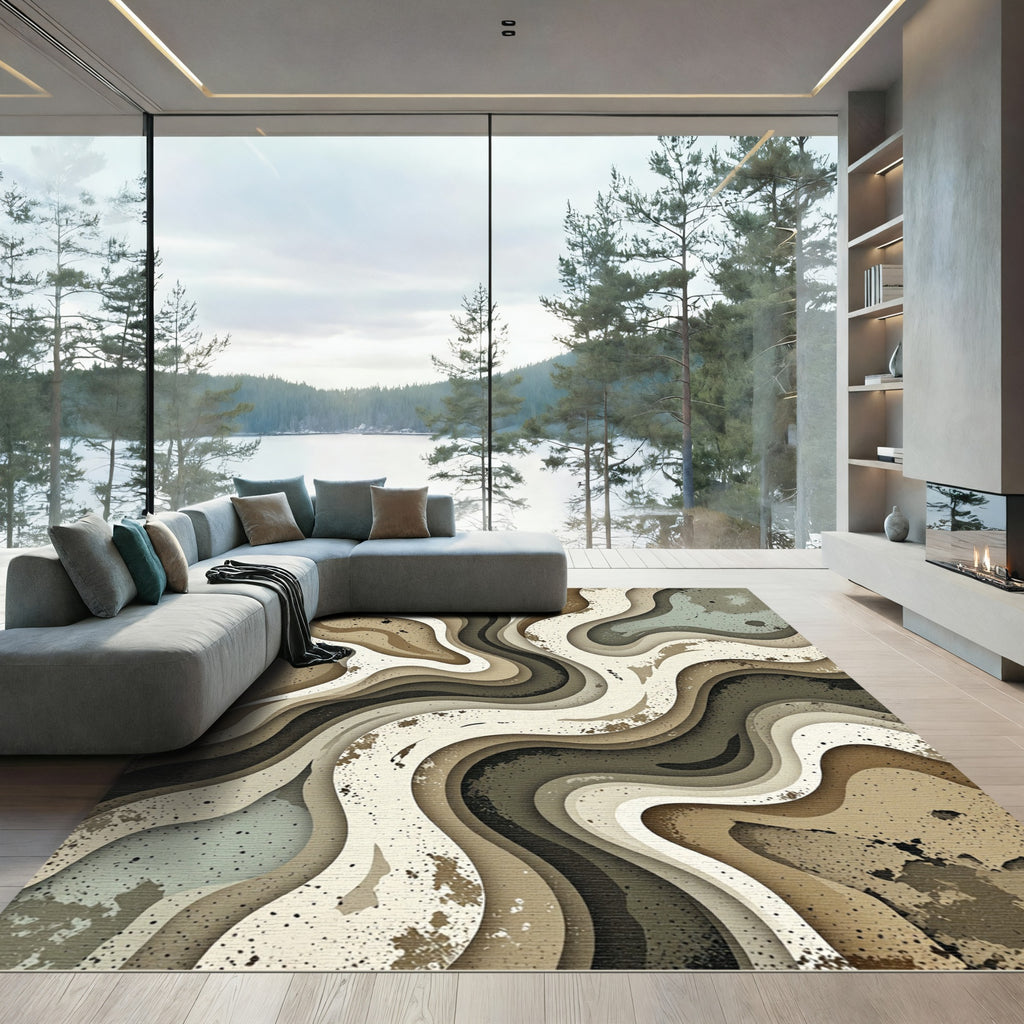 Earthy Tone Abstract Layered Wave Rug