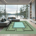 Modern Teal Geometric Border Rug