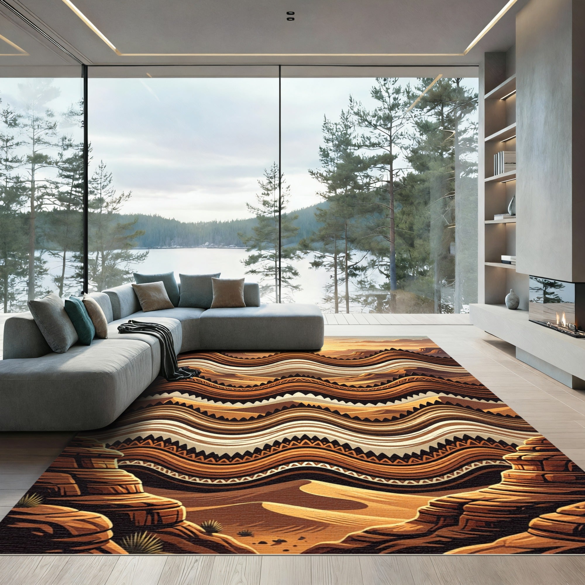 Wavy Desert Landscape Sunset Rug