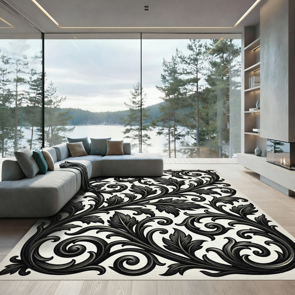 Dark Raven Scrollwork Classic Layout Rug
