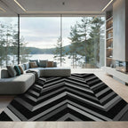 Modern Charcoal Geometric Chevron Stripe Rug