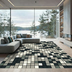 Monochrome Pixelated Grid Abstract Area Rug