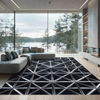 Silver Geometric Linear Lattice Grid Rug