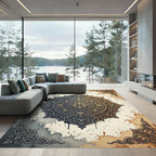 Ornate Dark Gold Floral Medallion Rug