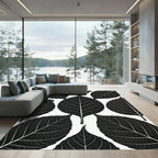 Botanical Monochrome Leaf Silhouette Rug