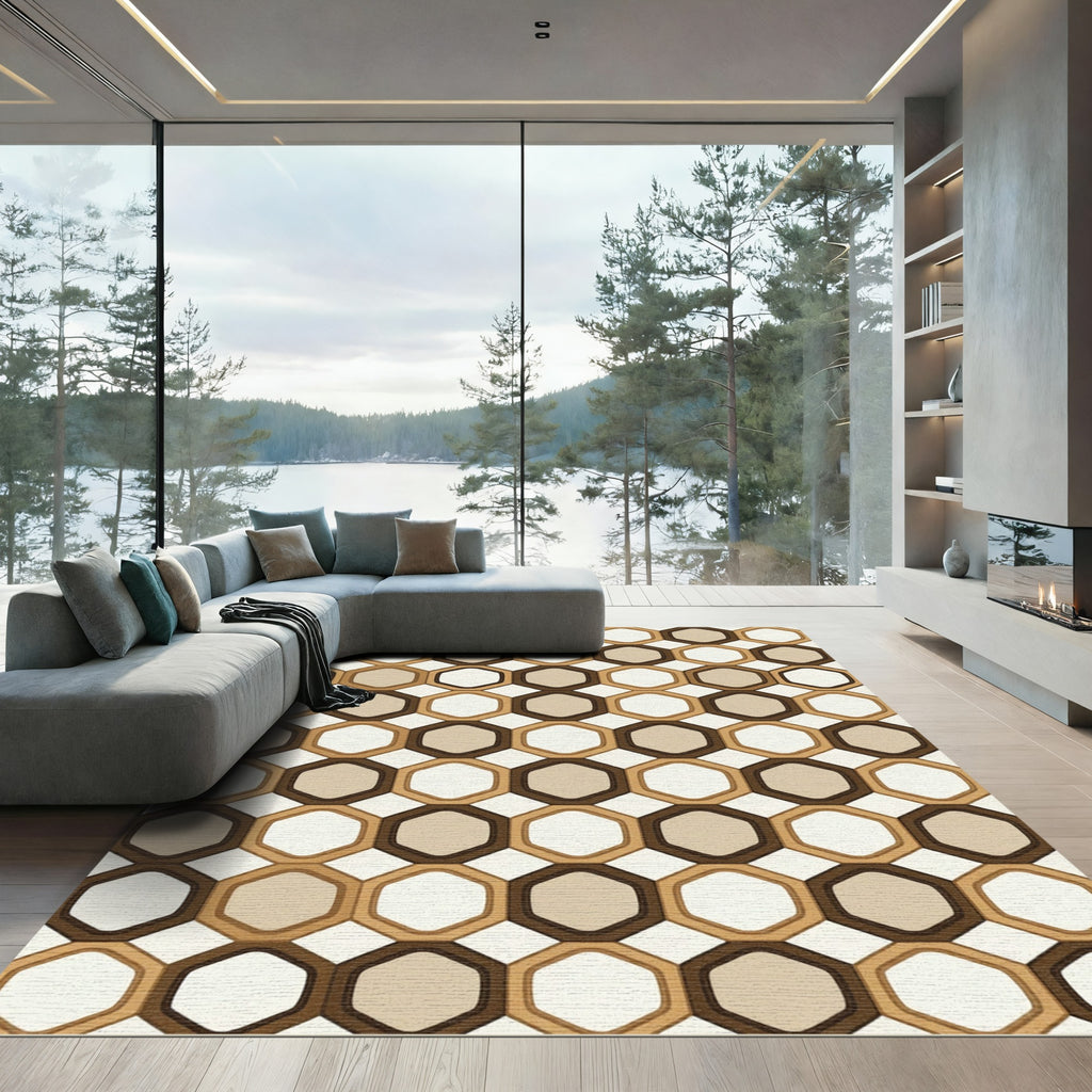 Geometric Honeycomb Neutral Tones Rug