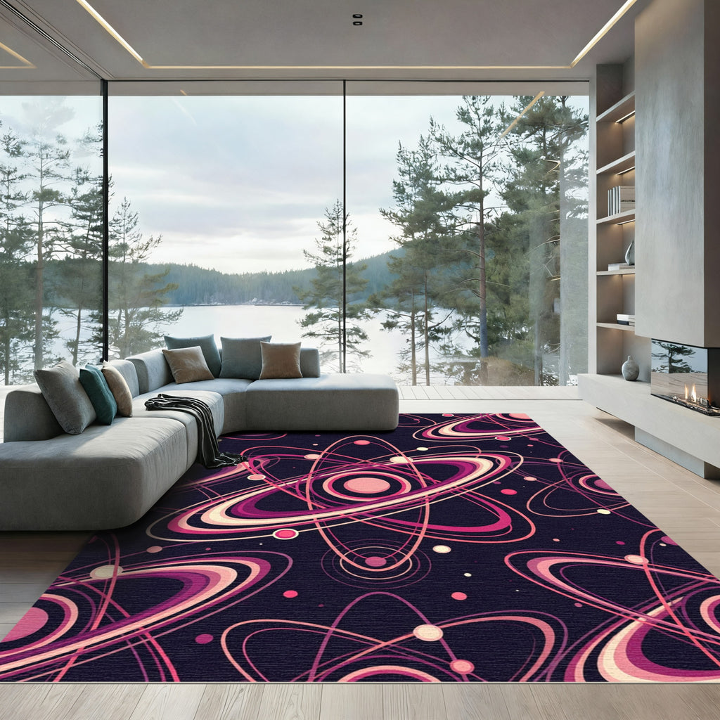 Retro Pink Atom Swirls Rug