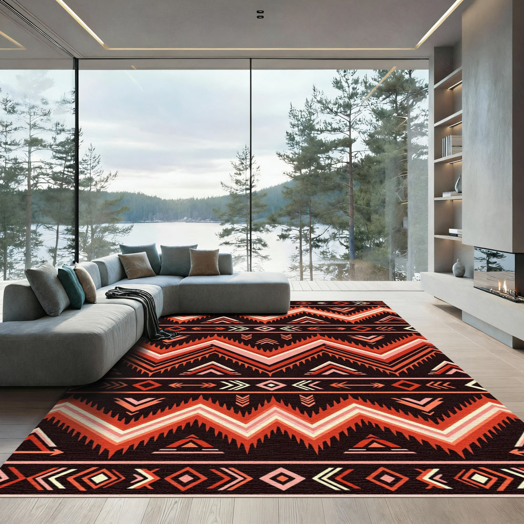 Bold Terracotta Zigzag Southwestern Geometric Rug