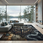 Ornate Smoke Weathered Compass Medallion Rug