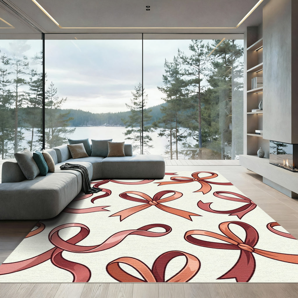 Elegant Rose Gold Ribbon Bows Rug