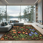 Rich Orange Rose Floral Garden Rug
