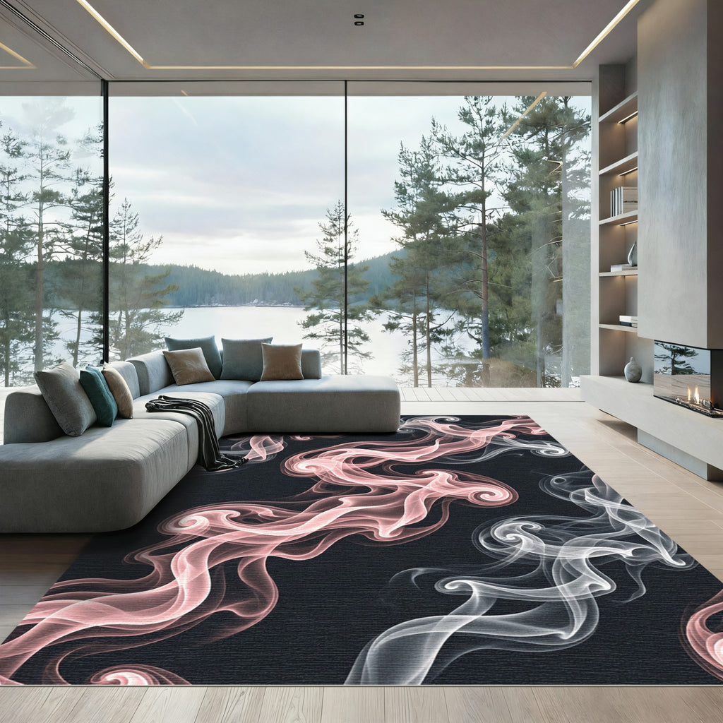 Abstract Pink and White Smoke Swirl Rug