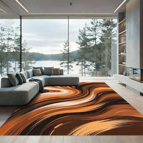 Abstract Earthen Caramel Flowing Swirls Rug