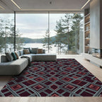 Deep Red Diamond Interlace Geometric Rug