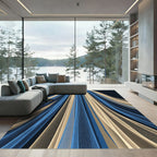 Blue and Cream Abstract Linear Flow Rug