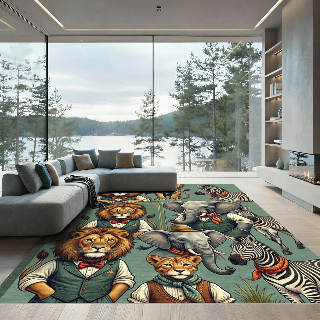 Whimsical Safari Animals in Dapper Attire Rug
