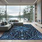Midnight Blue Star Floral Vine Rug