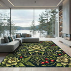 Dark Botanical Peony Fern Strawberry Rug