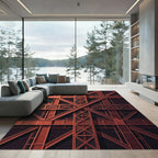 Deep Red Industrial Geometric Lattice Rug
