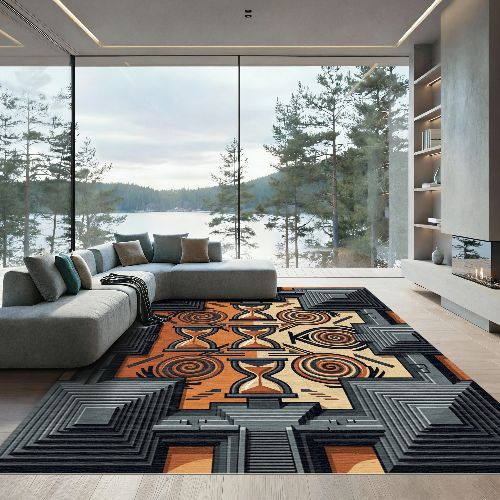 Geometric Mayan Stepped Hourglass Earthy Rug