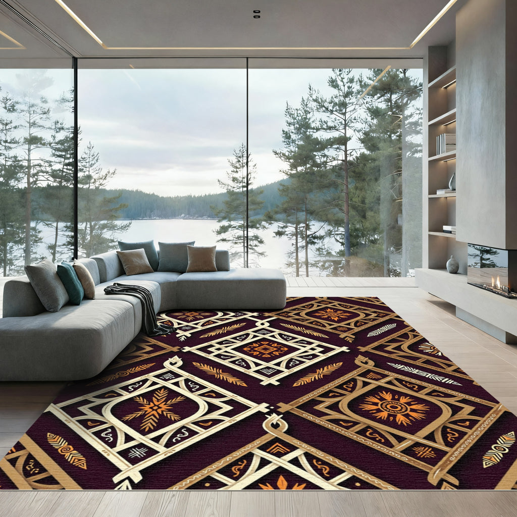 Earthy Woven Diamond Geometric Burgundy Art Rug